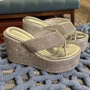 Elegant Silver Rhinestone Platform Sandals